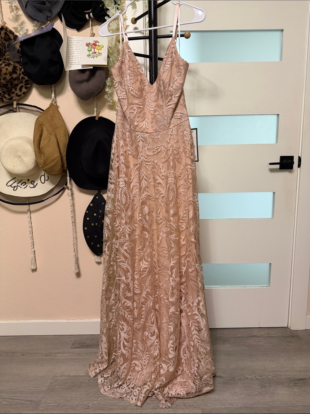 Speechless Blush Lace V-Neck Maxi Gown
